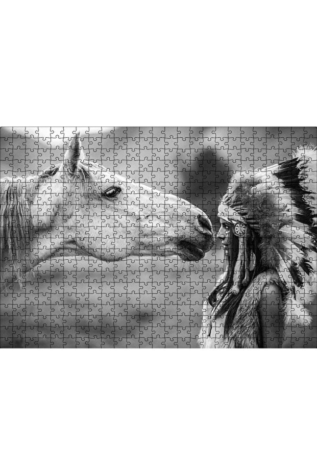 Cakasepetim Horse and Native American 500 Piece Puzzle Jigsaw Puzzle Mdf (Wood)