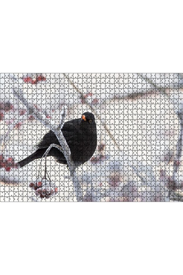 Cakasepetim Blackbird on Snowy Branches 1000 Piece Puzzle Jigsaw Mdf (Wood)