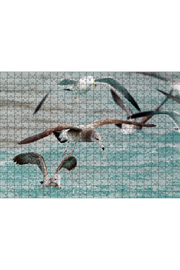 Cakasepetim Seagulls and Wavy Sea Background 500 Piece Puzzle Jigsaw Puzzle Mdf (Wood)