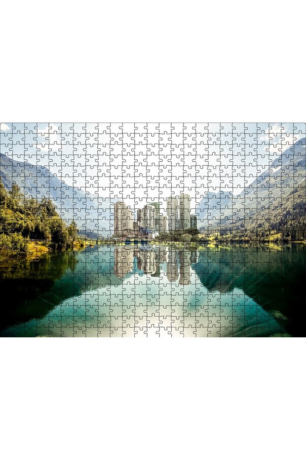 Cakasepetim City Reflections in Mountain Lake 500 Piece Puzzle Jigsaw Mdf (Wood)