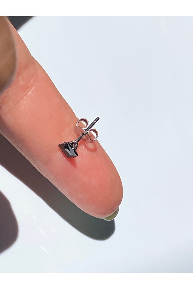 Siyah Zirkon Taşlı Çivi Kare Küpe Tek ADET 5 mm - 4