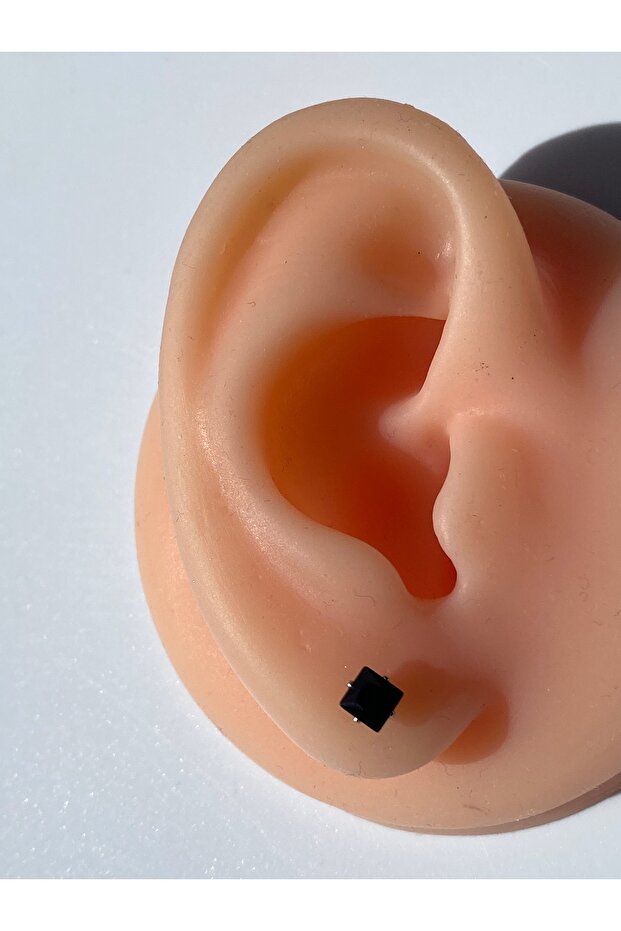 Siyah Zirkon Taşlı Çivi Kare Küpe Tek ADET 5 mm - 1