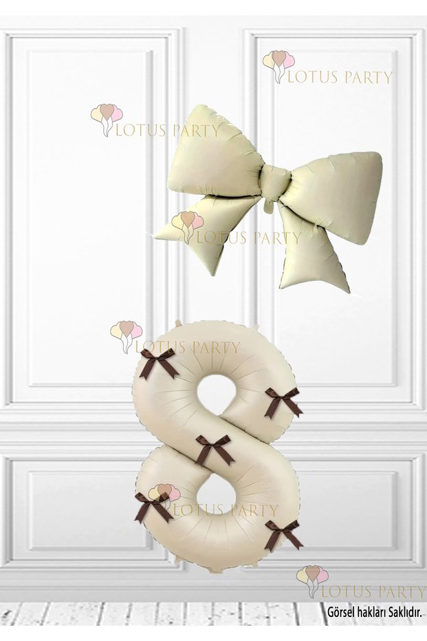 Cream Color Number Coffee-Colored Number Balloon with Bow Cream Color Bow Foil Balloon Retro Bow Set Age 8
