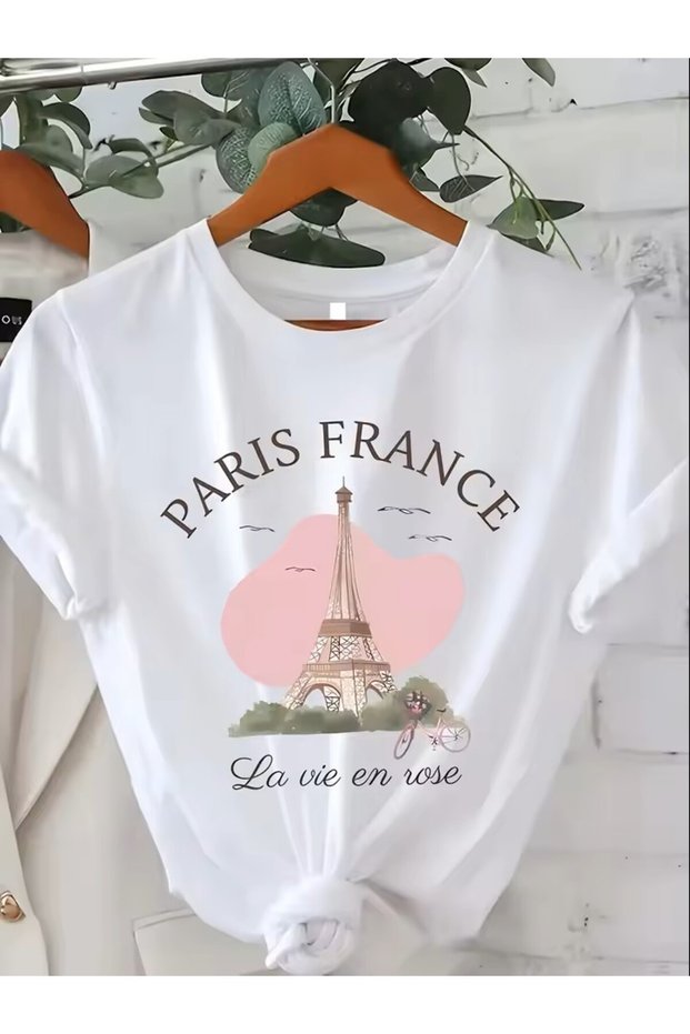 Paris La Vie En Rose Eiffel Special Design Printed Women's Cotton T-Shirt