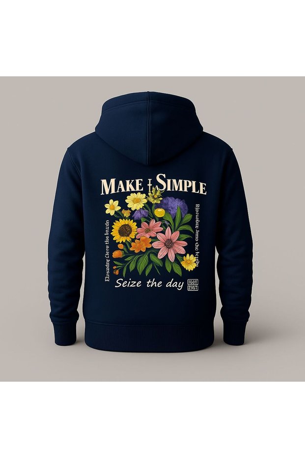 Floral Pattern Slogan Printed Hooded Sweatshirt – Unisex Casual Fashion