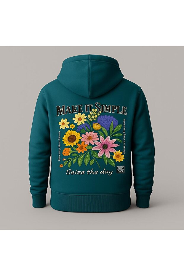 Floral Pattern Slogan Printed Hooded Sweatshirt – Unisex Casual Fashion