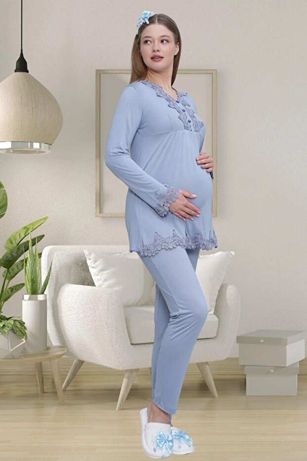 Blue Maternity Pajama Set