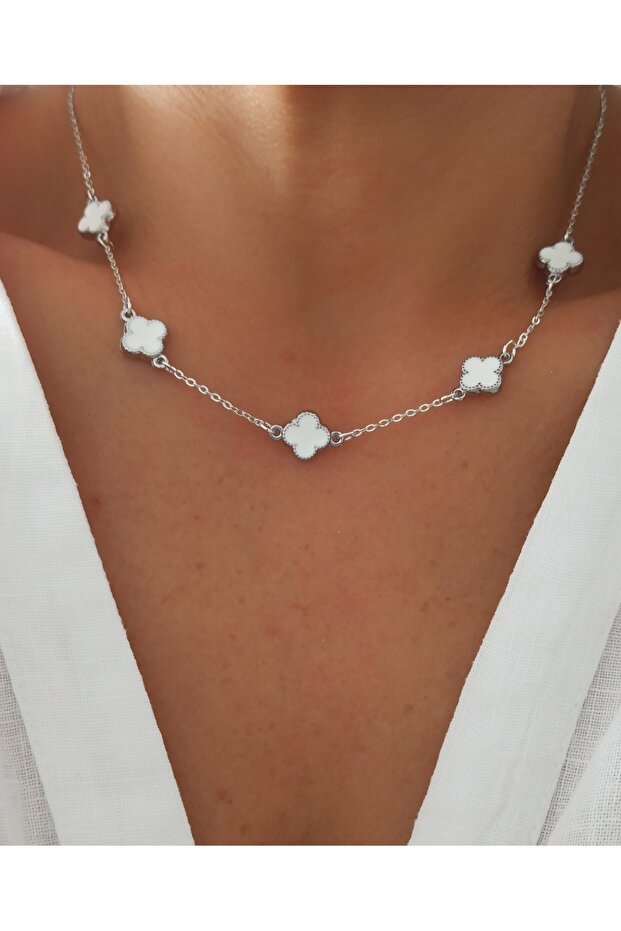 Beyaz Yonca Kolye - 1