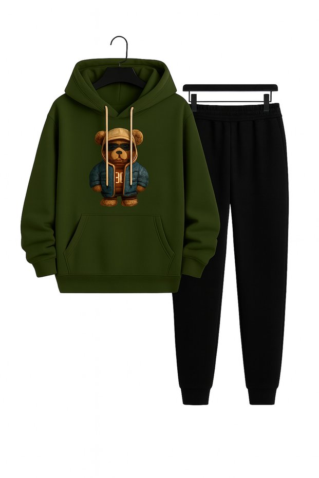 Unisex 2-Piece Tracksuit Set | Teddy Bear Printed Hoodie and Bottoms Top Comfortable Casual Modern Style