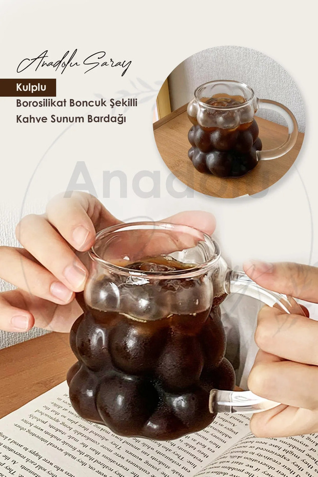 Isıya Dayanıklı Borosilikat Kulplu Boncuk Şekilli Bardak | Kahve Ve Sunum Bardağı Borosilikat Bardak - 2