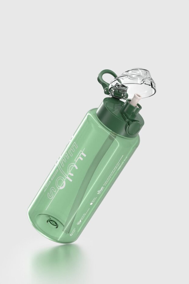 Saga Loop Text Patterned 1000 ml Tritan Flask with Straw 912173 Green - 3