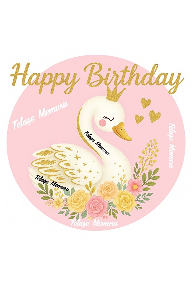 Swan and Happy Birthday Edible Cake Topper Print - Edible Paper and Cake Decorations