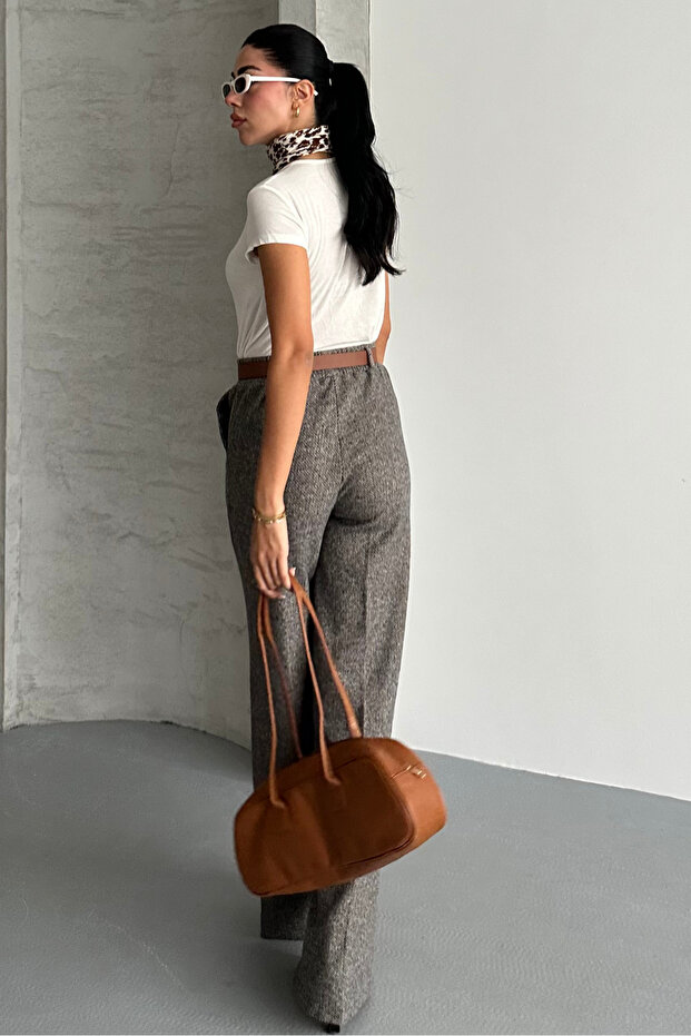 Női mintás, bő szárú, zsebes, öves palazzo nadrág - 8