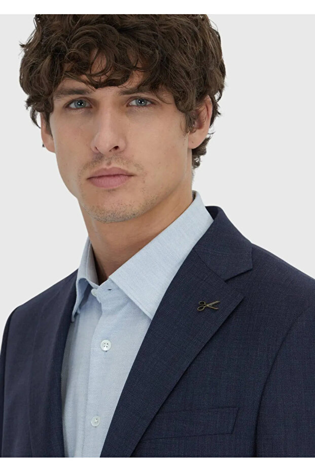 Lacivert Mikro Modern Fit %100 Yün Takım Elbise - 4