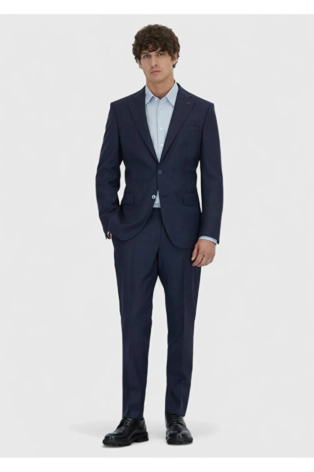 Lacivert Mikro Modern Fit %100 Yün Takım Elbise - 2