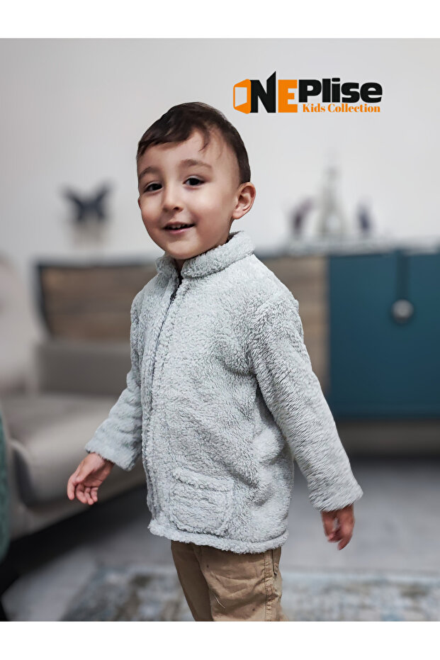 Young Children's Fleece Welsoft Plush Pocket Jacket with Collar