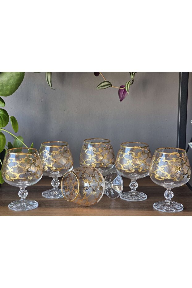 Handmade 6-Piece 24K Handmade - Real Gold Engraved 250 Cc Coffee Side Crystal Cup Erva Gold