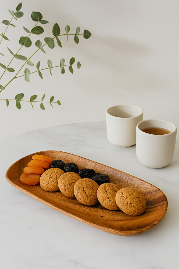 Oval Wooden Presentation Plate Snack Bowl – Breakfast, Cookies and Snack Serving Plate 35 cm