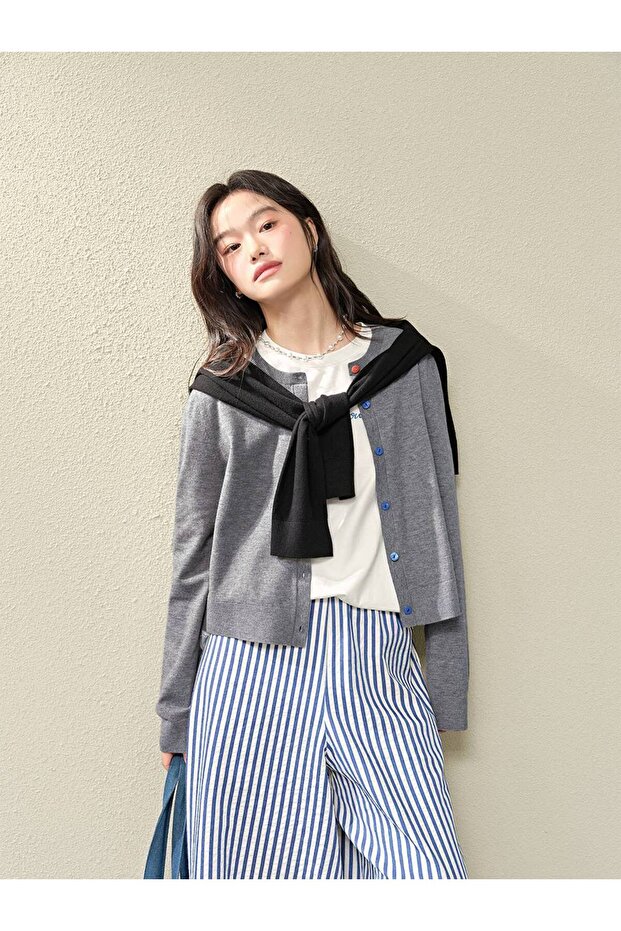 Kadın Basic Renkli Düğmeli Hırka - 3