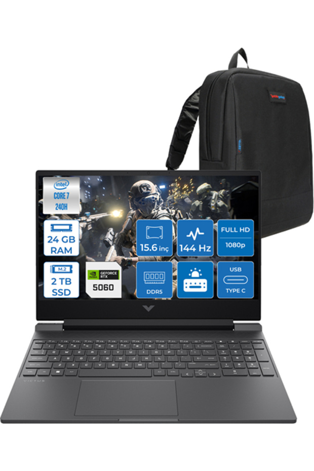 Victus I7 240H 24GB Ddr5 2tb SSD 8GB/RTX5060 15.6" 144Hz IPS 62.5% Srgb W11Home BV7W9EAH07+ZettaÇNT - 1