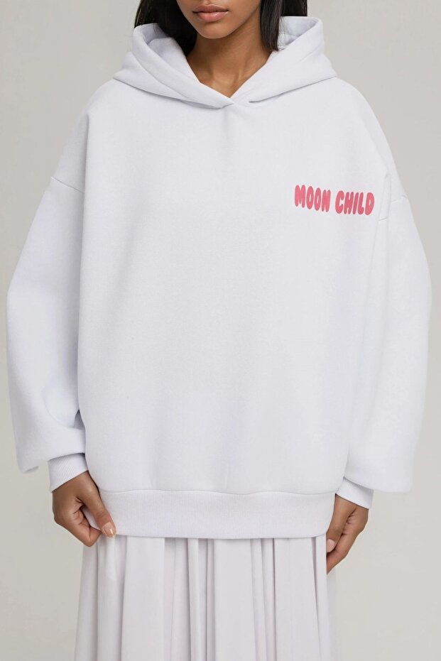 Oversize Baskılı Kapüşonlu Sweatshirt - 6