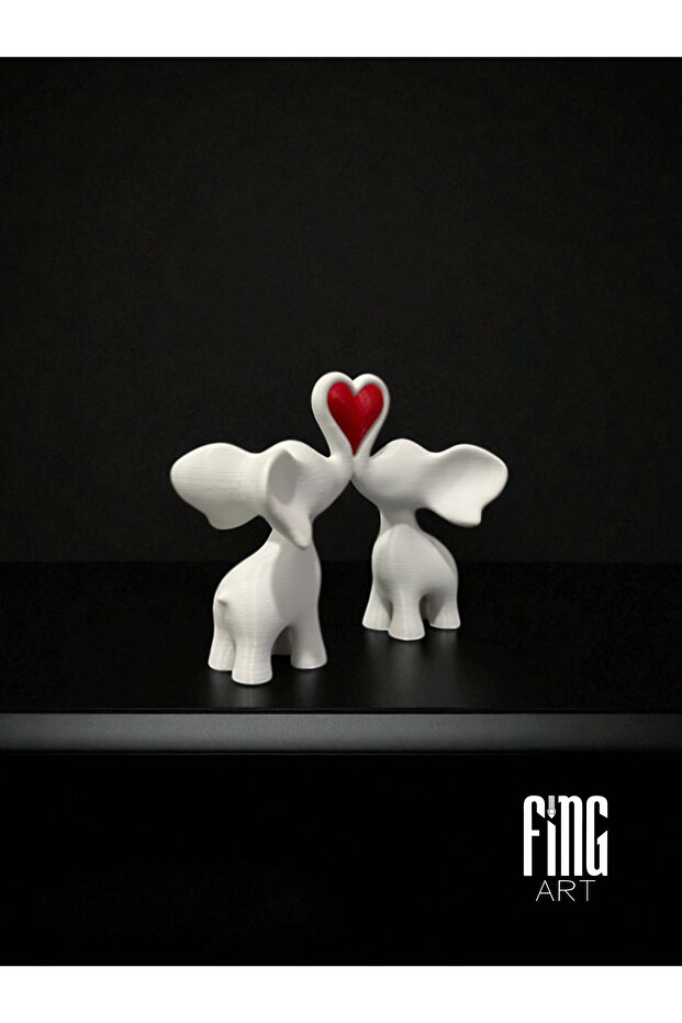 Sevimli Dekoratif Fil Çift Biblo - Aşk ve Sevgi Temalı - Kalp Detaylı Şık Ev ve Ofis Dekoru - 7