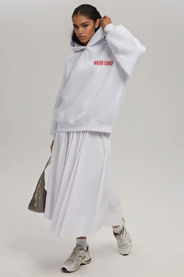 Oversize Baskılı Kapüşonlu Sweatshirt - 3
