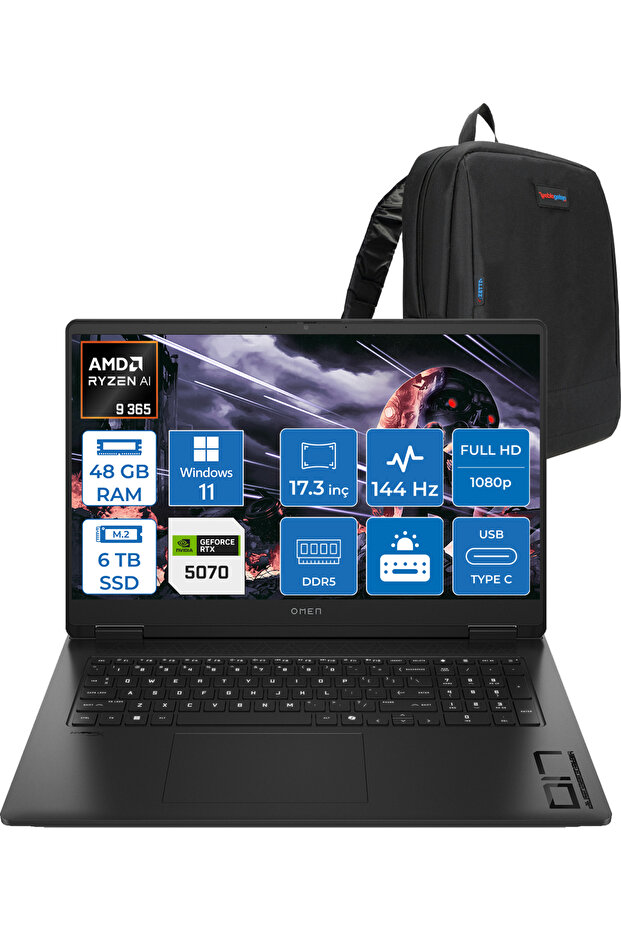 Omen 17-DB1003NT AI R9 365 48GB Ddr5 6tb RTX5070 8gb 17.3 Inç 144Hz W11Home C67G1EAH29 + Zetta Çanta - 1