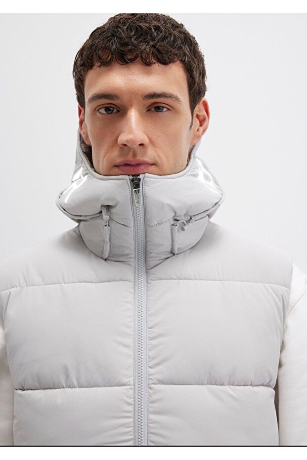 Kapüşonlu Gri Şişme Yelek Regular Fit / Normal Kesim - 4