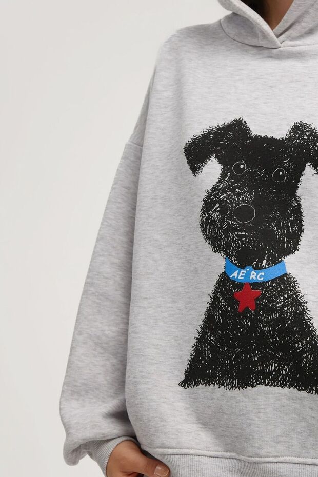 Oversize Baskılı Kapüşonlu Sweatshirt - 4