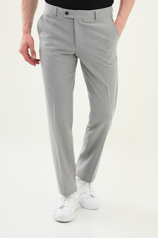 Straight Slim Fit Classic Men's Trousers Light Gray - 38240.24Y