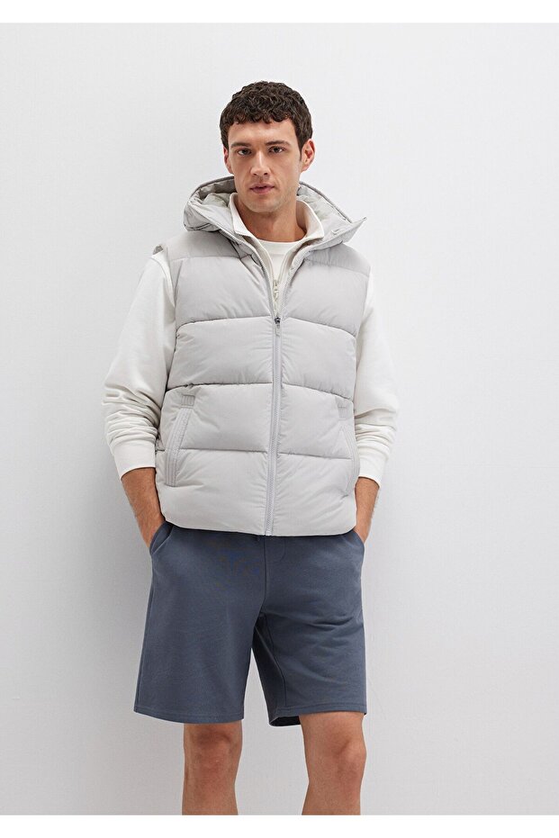 Kapüşonlu Gri Şişme Yelek Regular Fit / Normal Kesim - 1