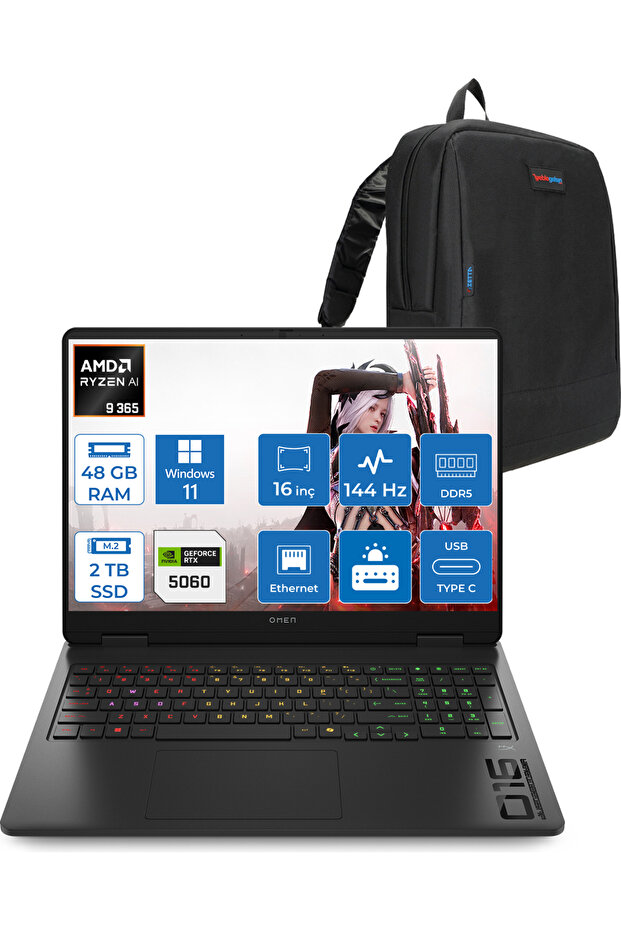 Omen 16-AP0020NT AI R9 365 48GB Ddr5 2tb RTX5060 8gb 16 Inç 144Hz W11PRO C12CPEAP27 + Zetta Çanta - 1