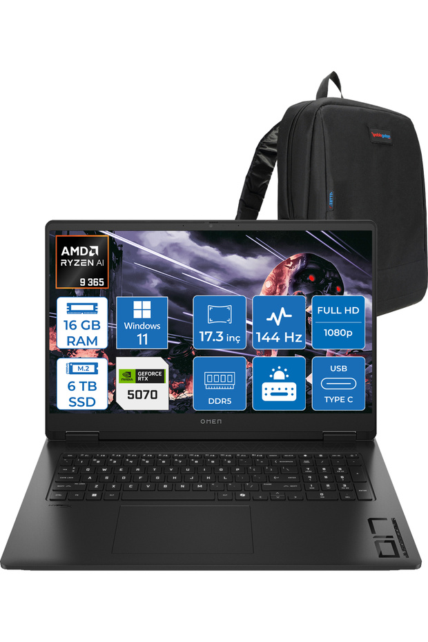 Omen 17-DB1003NT AI R9 365 16GB Ddr5 6tb RTX5070 8gb 17.3 Inç 144Hz W11Home C67G1EAH05 + Zetta Çanta - 1