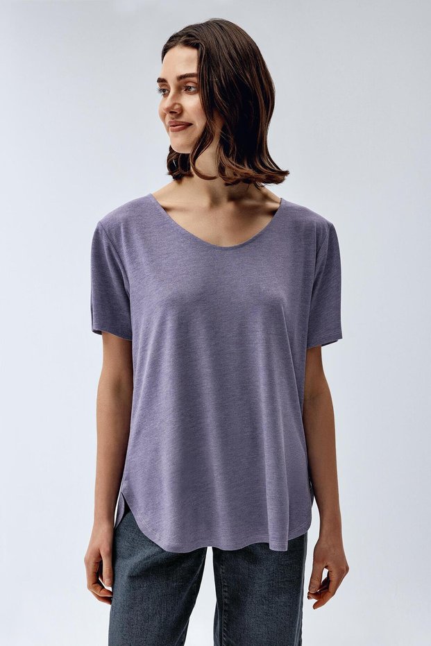 Women's Polyviscose V-Neck T-Shirt Purple Color