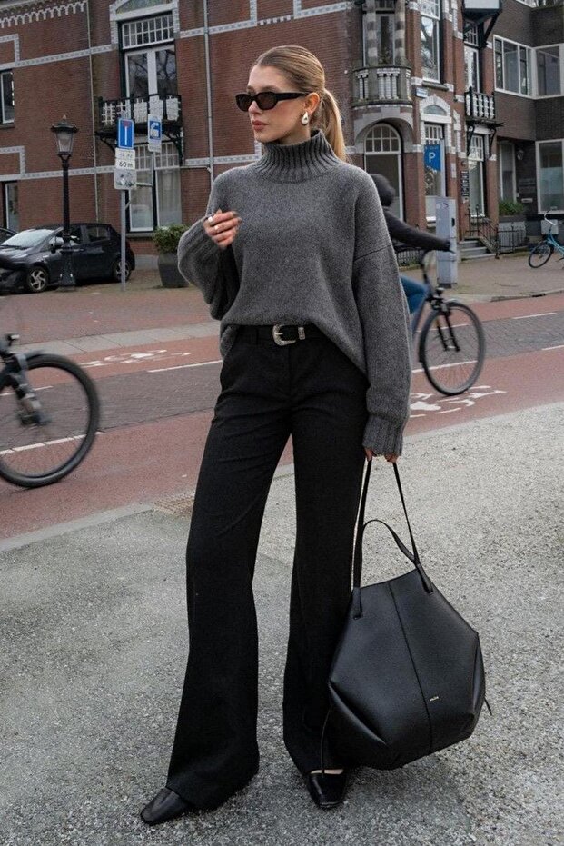 Anthrazitfarbener Damen-Strickpullover Mg2535 - 2