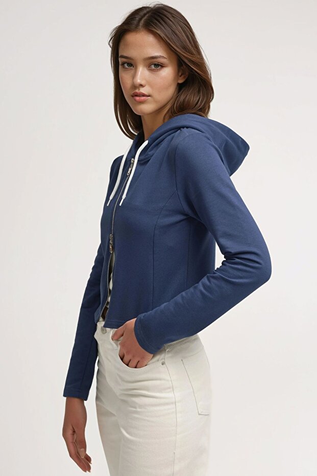Kapüşonlu Fermuarlı Sweatshirt - 2