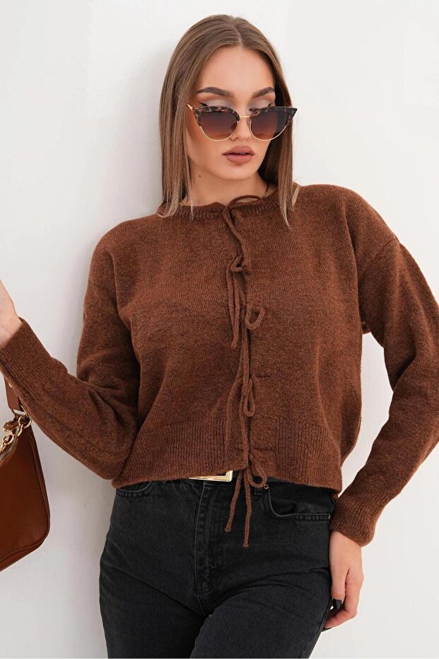 Women's Bow Embroidered Buttoned Knitwear Knitted Cardigan