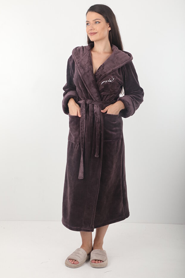 Women's Hooded Embroidered Bamboo Long Robe
