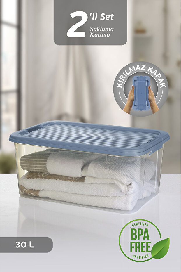 2-Pack 30L Multibox Storage Container with Locking Lid Multi-Purpose Organizer Pantry Storage Storage Box - 1