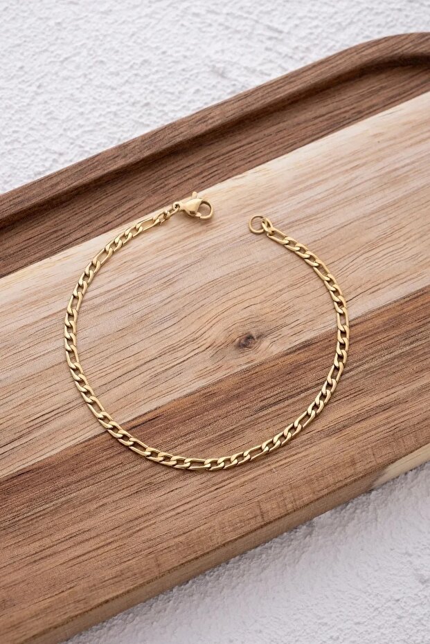 Steel Figaro Chain Men's Bracelet 3mm Non-Tarnish 20cm