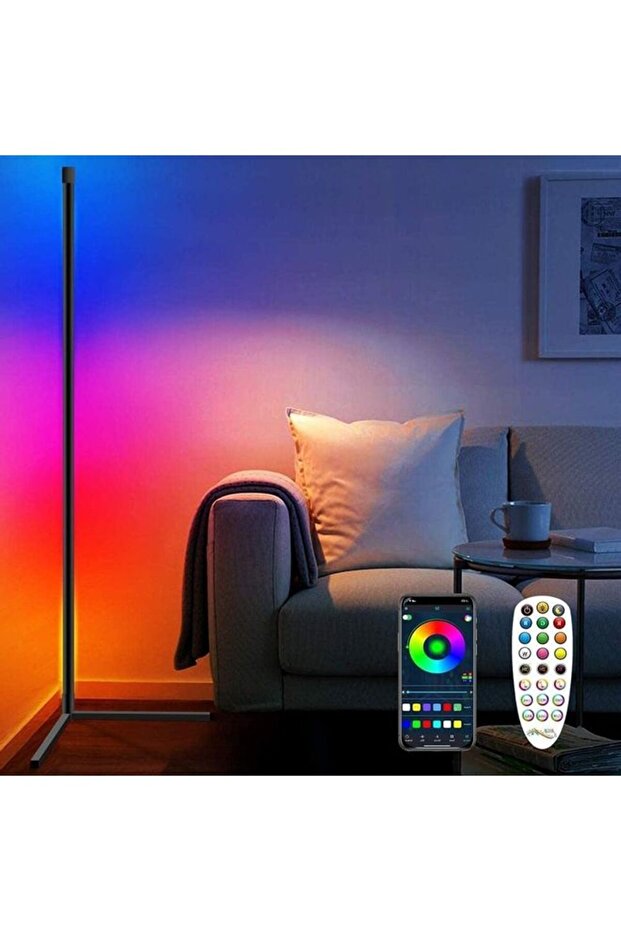 Remote Control RGB LED Corner Floor Lamp Multicolour 142cm