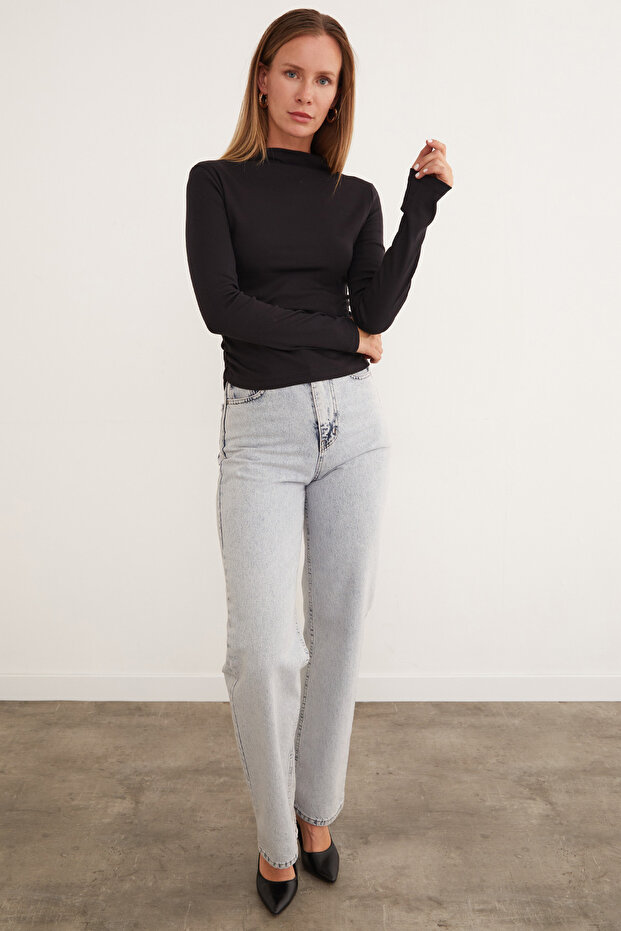 Basic Yanları Drapeli Dik Yaka Modal Bluz - 3