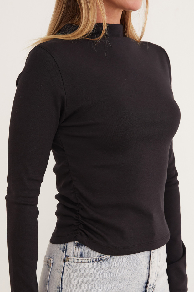 Basic Yanları Drapeli Dik Yaka Modal Bluz - 5