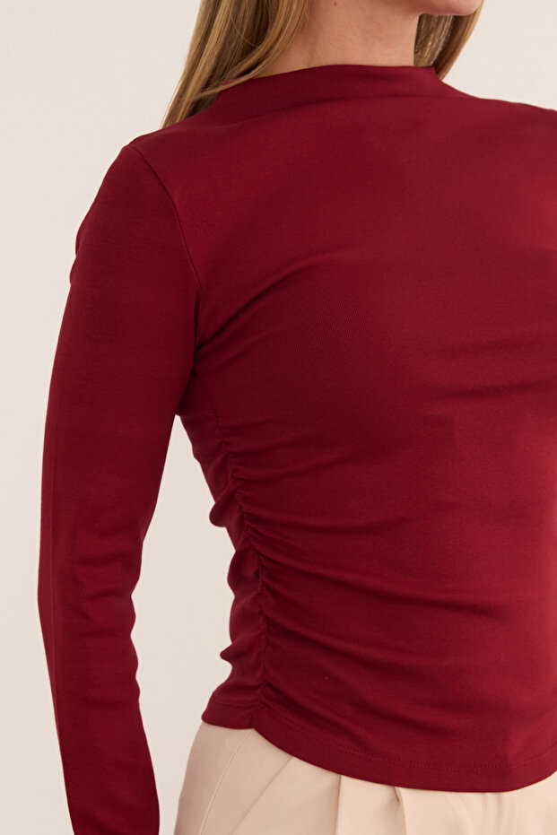 Basic Yanları Drapeli Dik Yaka Modal Bluz - 5