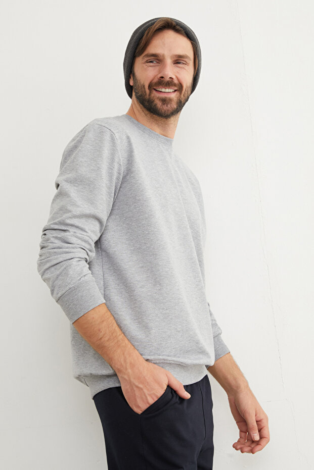 Basic Bisiklet Yaka Sweatshirt - 4