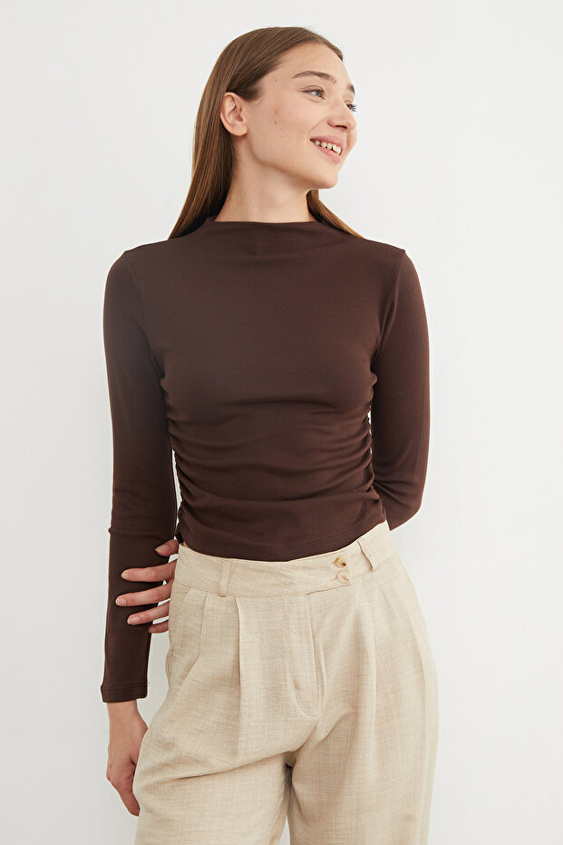 Basic Yanları Drapeli Dik Yaka Modal Bluz - 3