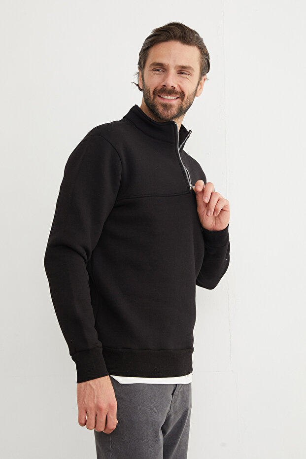سويت شيرت أساسي ذو 3 خيوط وياقة واقفة ونصف سحاب - 5