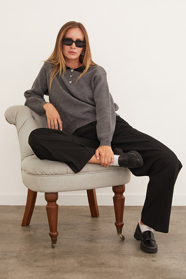 Basic Polo Neck Half Button Knit Sweater - 4