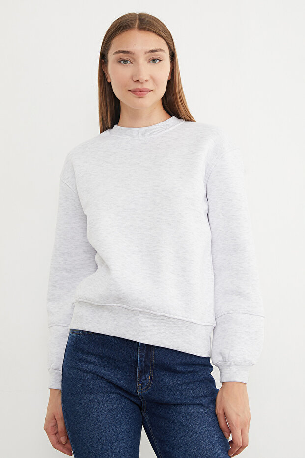 3 İplik Basic Bisiklet Yaka Sweatshirt - 1